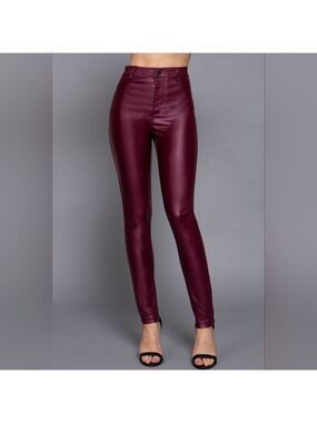 Faux Leather Maroon Skinny Pants NWT